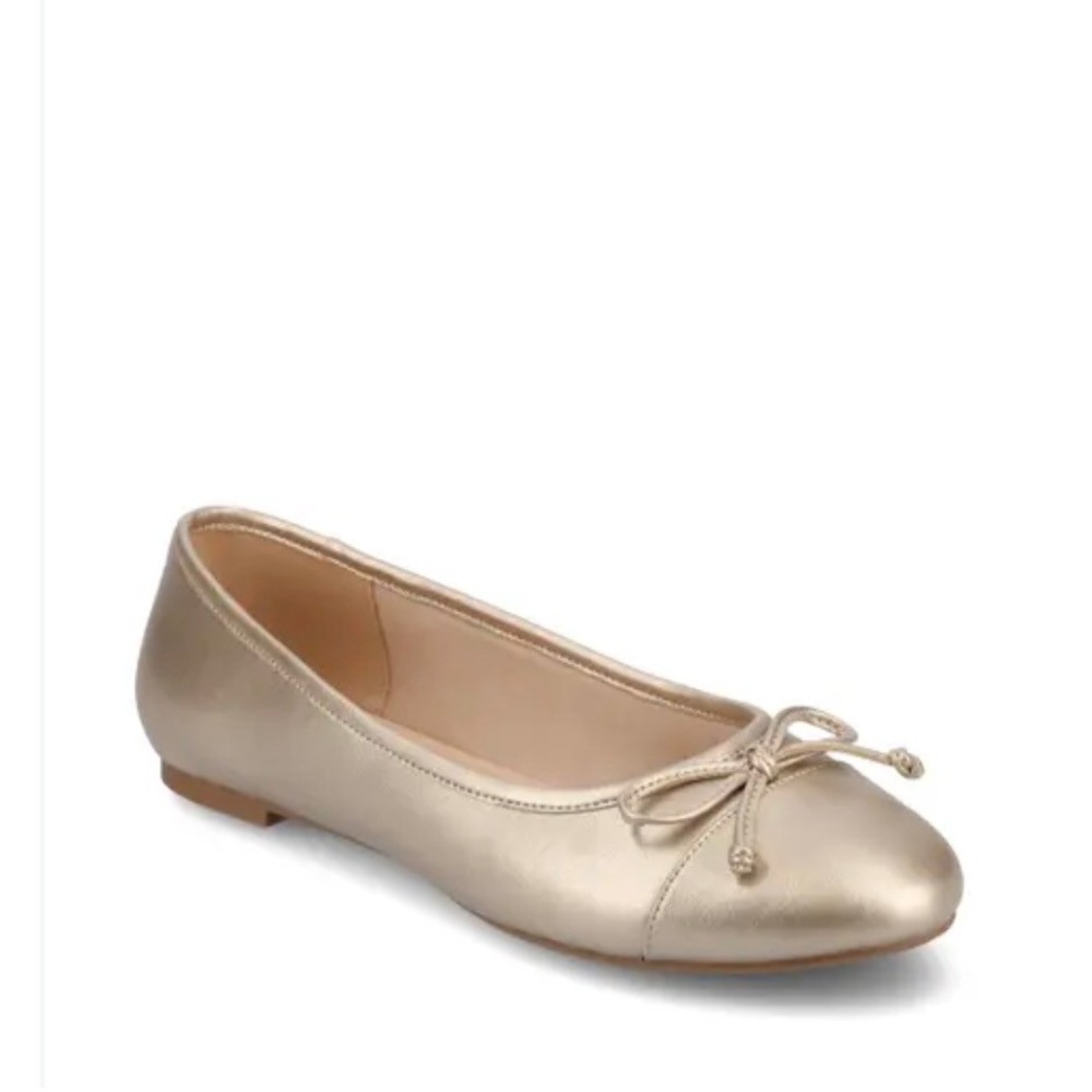 Talbots Womens Metallic Gold Leather Bow Ballet Flats Size 9.5M Round Toe